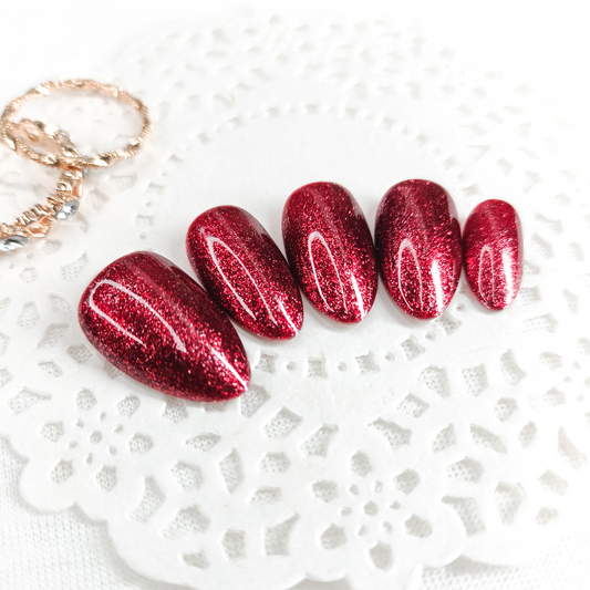 Rosso glitterato unghie finte press on Natale