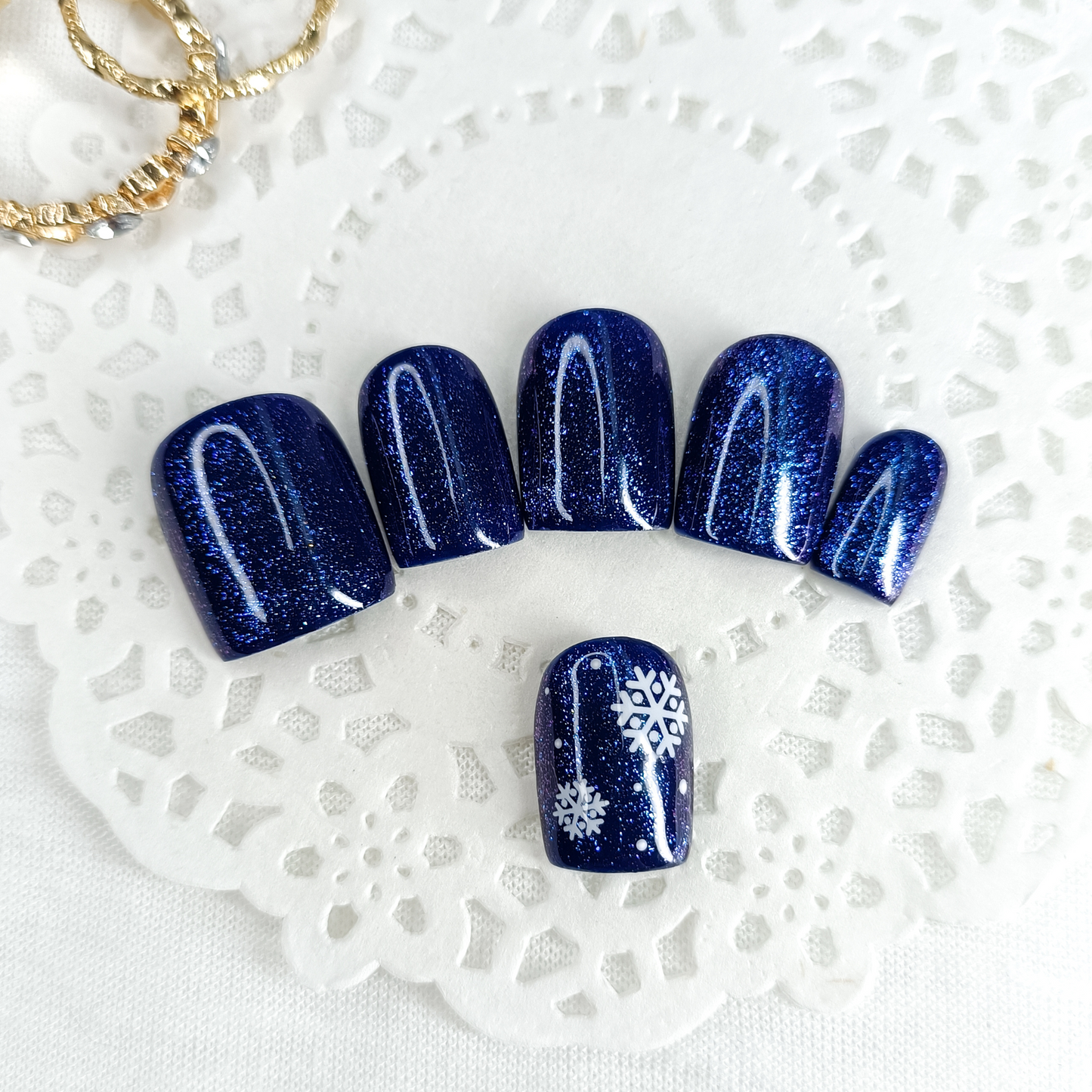 Blu scuro glitter unghie finte press on Natale 2024