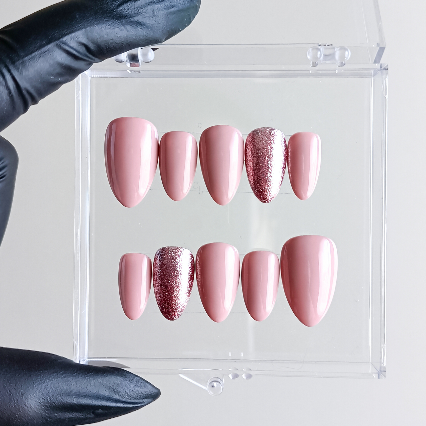 BEATRICE unghie finte press on rosa e glitter oro rosa