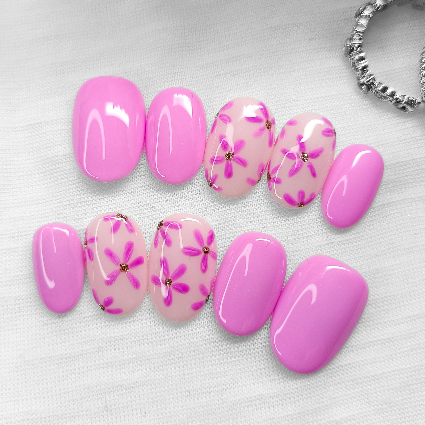DAISY POP - unghie finte press on rosa con fiori