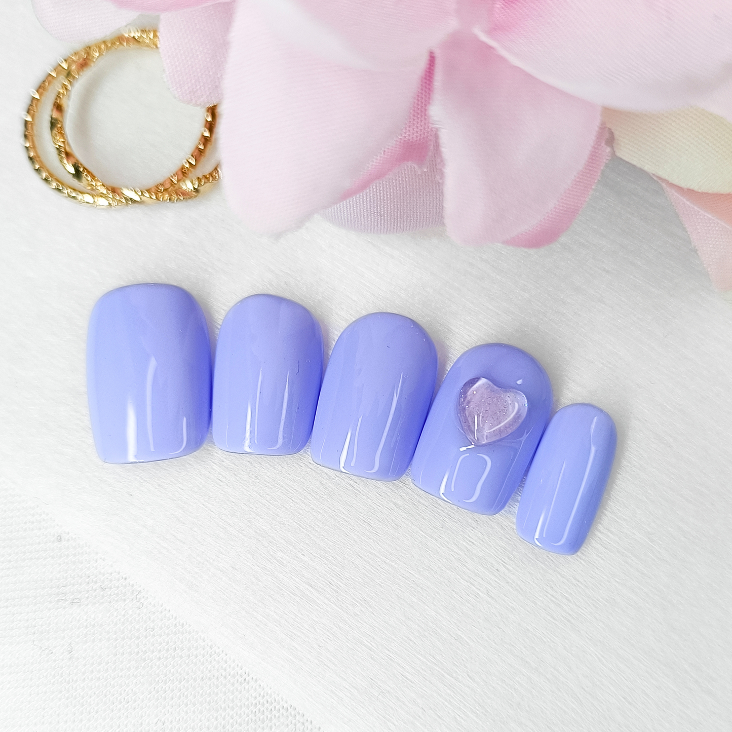 PERIWINKLE DREAM - unghie finte press on lilla azzurro con cuore 3D