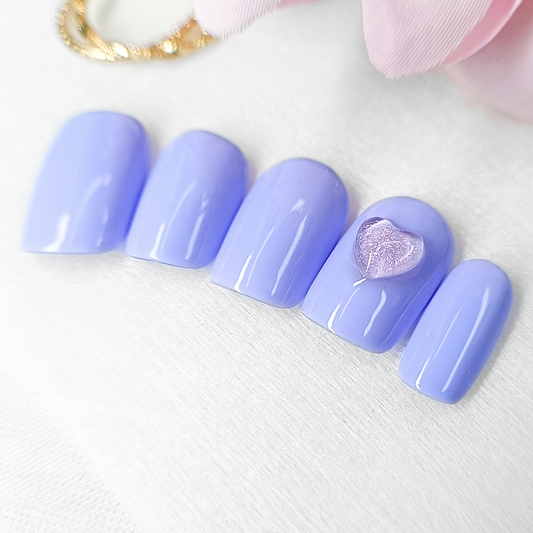 PERIWINKLE DREAM - unghie finte press on lilla azzurro con cuore 3D