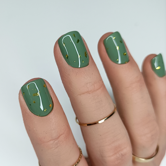 OLIVIA set unghie finte press on verde e oro