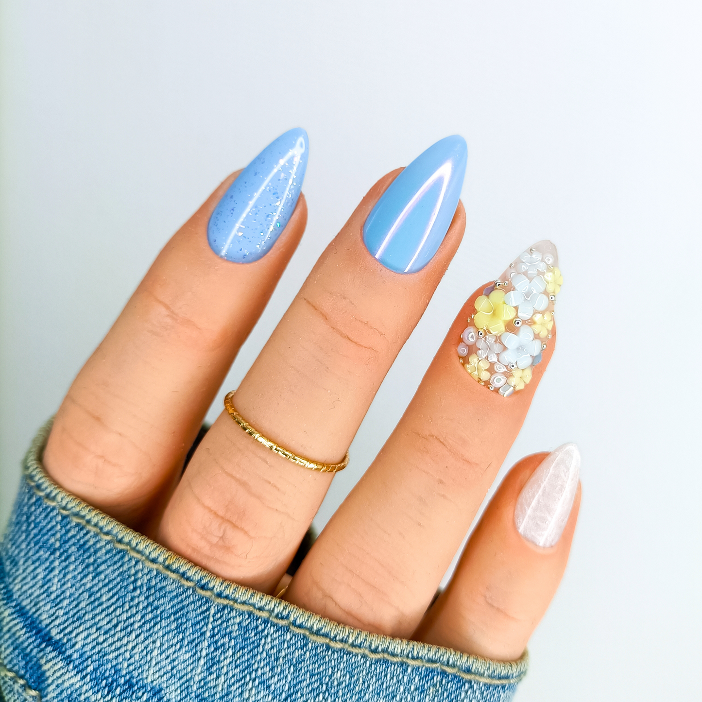 VIRGINIA set unghie finte azzurro con fiori