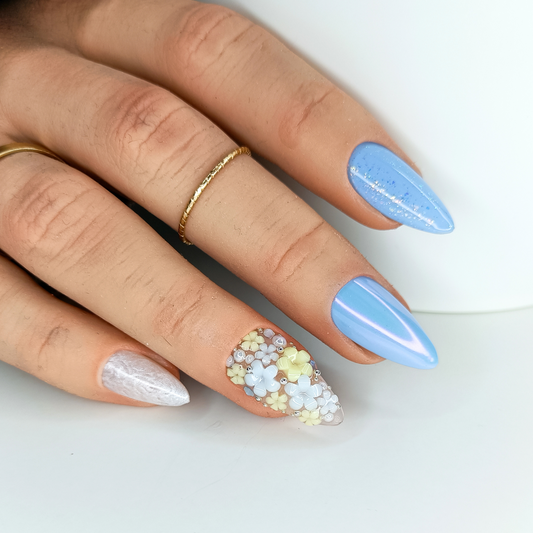 VIRGINIA set unghie finte azzurro con fiori