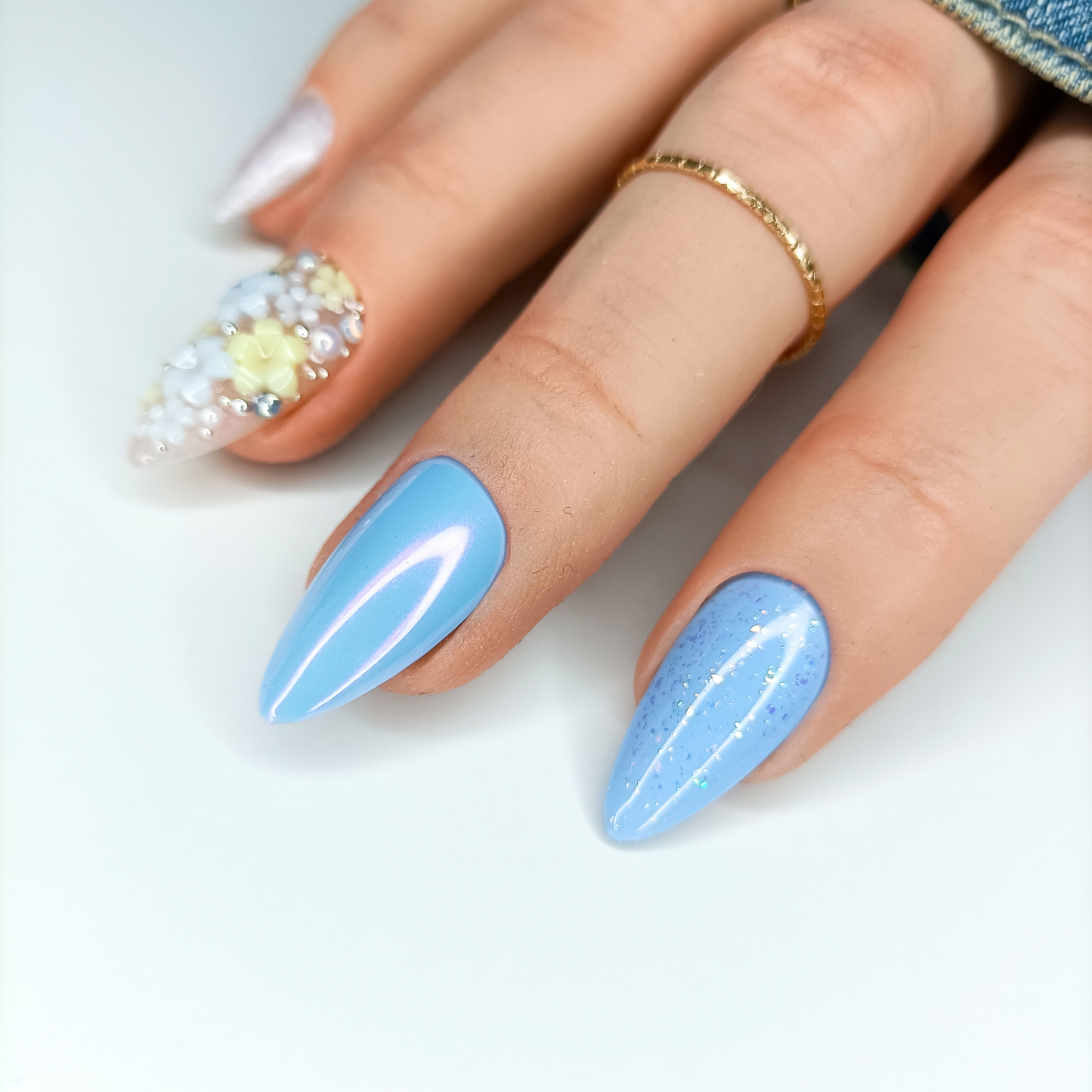 VIRGINIA set unghie finte azzurro con fiori