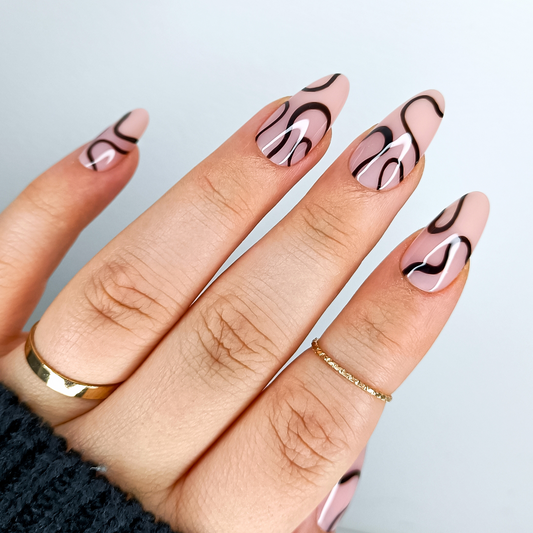 BLACK SWIRL unghie finte press on