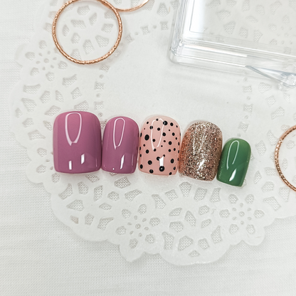 Set unghie finte press on rosa oro verde