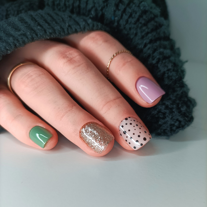 Set unghie finte press on rosa oro verde