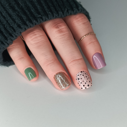 Set unghie finte press on rosa oro verde