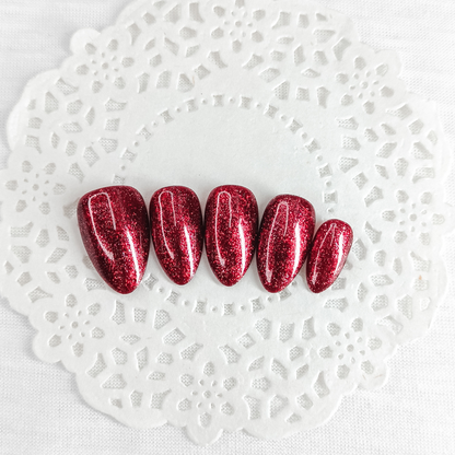 Rosso glitterato unghie finte press on Natale
