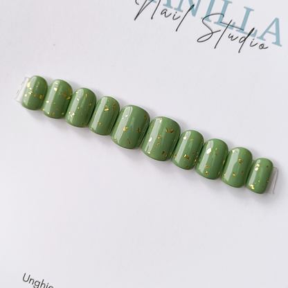 OLIVIA set unghie finte press on verde e oro